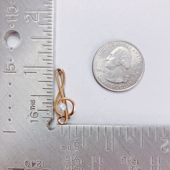 Vintage Signed Krementz Gold Filled Treble Clef Pearl Brooch Music - Picture 9 of 10